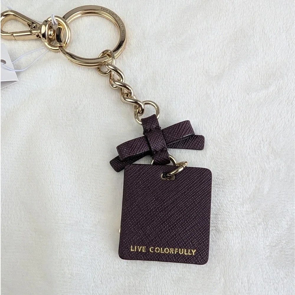 Kate Spade Mahogany Leather Bow Spade Key Fob Keychain WORU0087 New